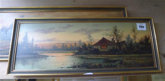 Pair oils, river scenes, Rammas(-)